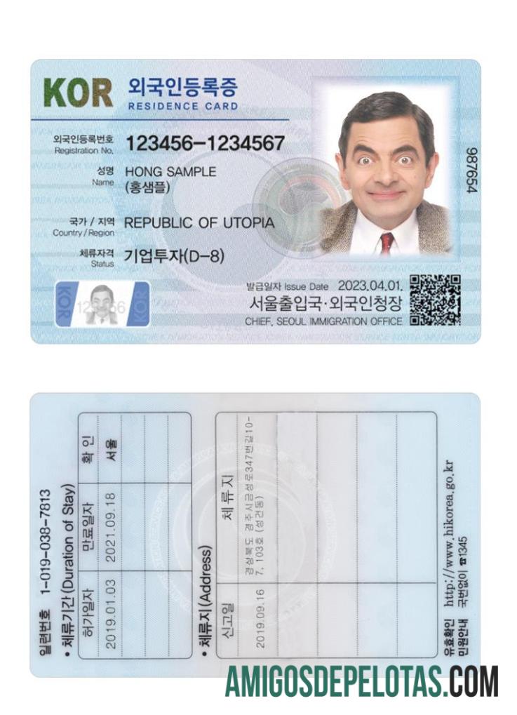 Cartão de residência na Coreia 2023 presente exemplo